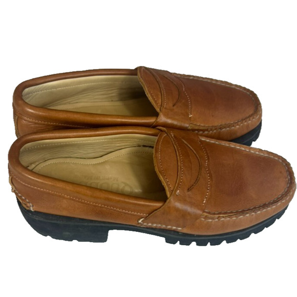 Quoddy Penny Loafers Womens 8.5 Brown Leather Slip On Chunky Sole Made In Italy - Picture 2 of 9
